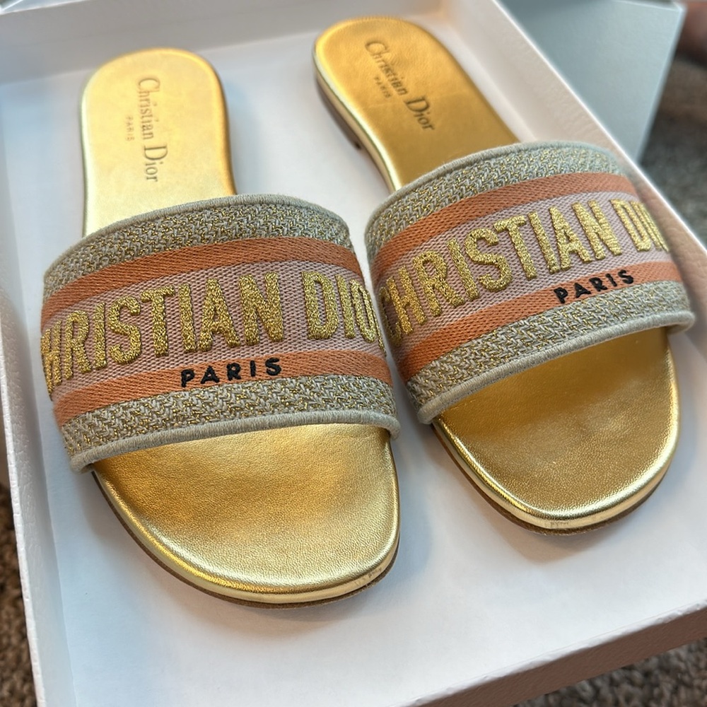 Dior Shoes | Christian Dior Dway Slides -Sandals | Color: Gold/Pink | Size 38